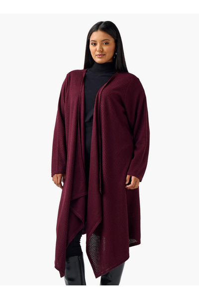 Ulla Popken Relaxed Fit Longline Textured Cardigan