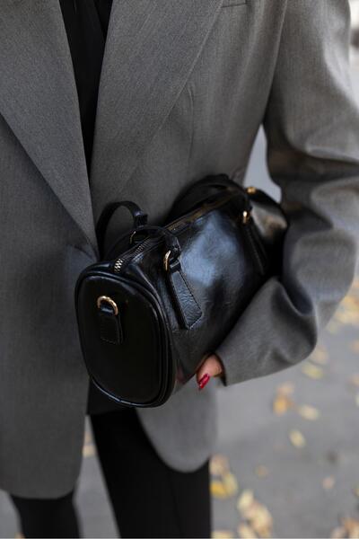 Tina İstanbul Long Strap Cylinder Model Hand and Shoulder Bag Black