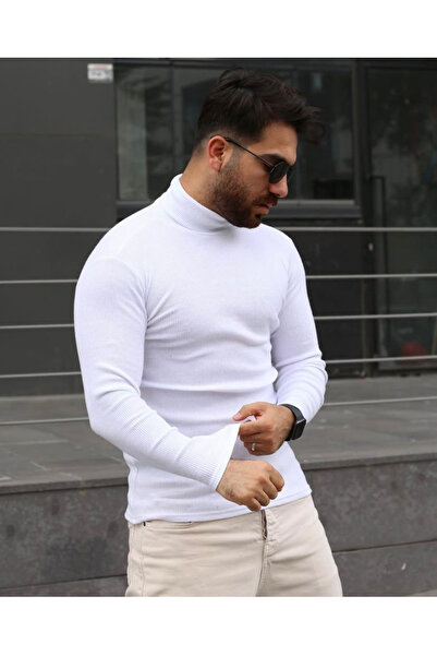 RANESA Λευκό πλέξη ριμπ ζιβάγκο ελαστικό ύφασμα πουλόβερ