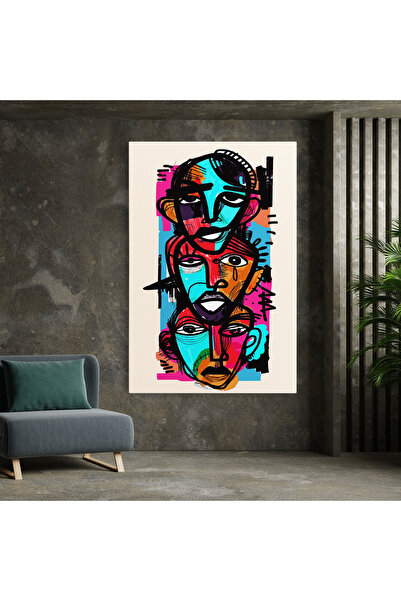 Arthub Canvas Painting, Bedroom And Living Room, Modern, Blue Orange Faces