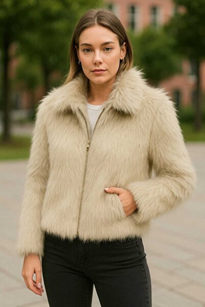 TOKARİS TEKSTİL Women's Zippered Fur Jacket
