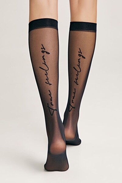 Conte Elegant Șosete 3/4 din poliamidă, cu inscripție pe spate, Conte Fantasy True Love - Nero, 36-39 (23-25)