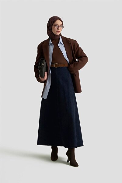 Armine Parçalı Denim Etek 25KD1010 Lacivert