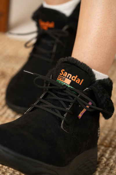 sandal spor Women's Suede Fur Short Sports Boots Ss001-0478