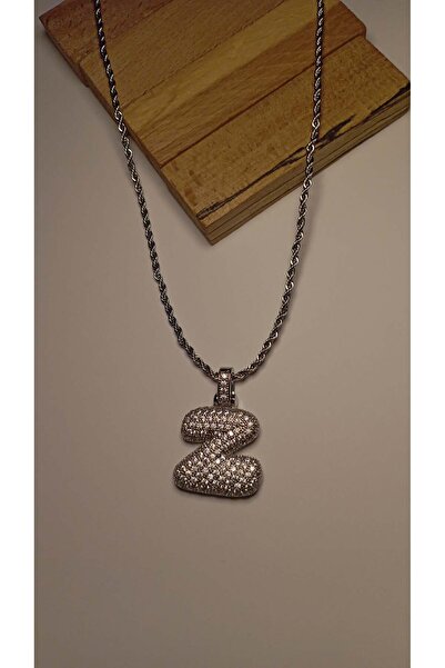 MİNXİLA Z Harfli Kolye - Çelik Z Harf Kolye - Taşlı Balon Kolye - Halat Zinci...