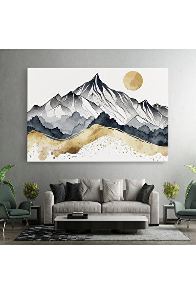 Arthub Canvas Painting, Bedroom And Living Room, Landscapes, Grey Gold Mountain