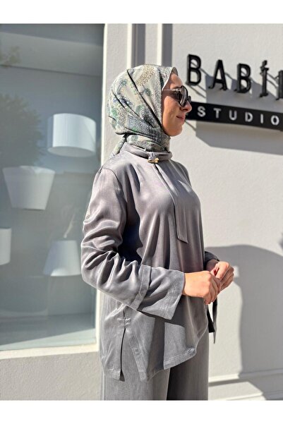 Babil Butik 25023014 Collar Detail Women's Blouse Anthracite