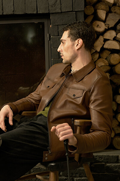 Dericlub Fontana Men's Savaki Slimfit Genuine Leather Coat