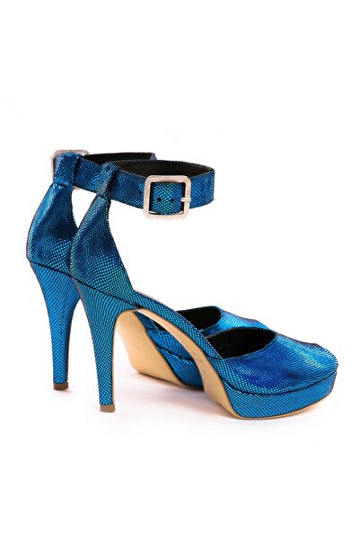 Vanilla Days Baku Blue Thin Heel Sandals with Reptile Print