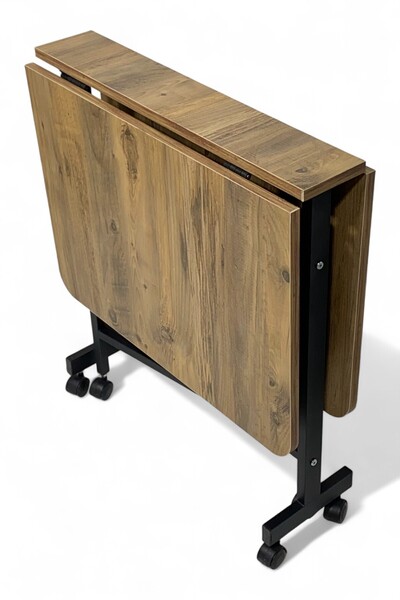 ALCHAİR Demaz Serisi 70X110 Hazar Desen Açılabilir Tekerlekli Masa Yemek Masası Siyah Metal Ayak