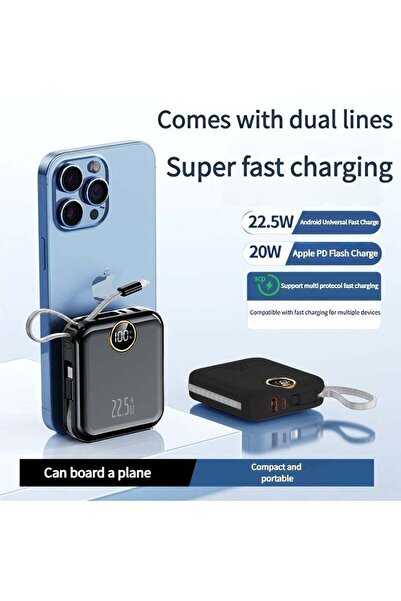 Smartlink SL3886FPB 10000mAh Portable Power Bank 22.5W Fast Charging with Built-in Type-C Lightning Cables