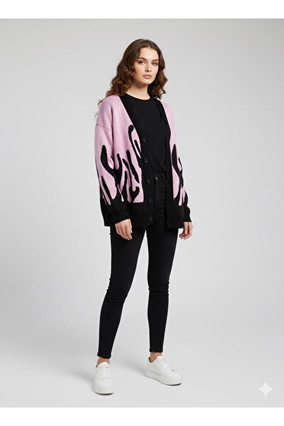 Cockatoo Women's Oversized Knitwear Cardigan Colorful Loose Block Patterned