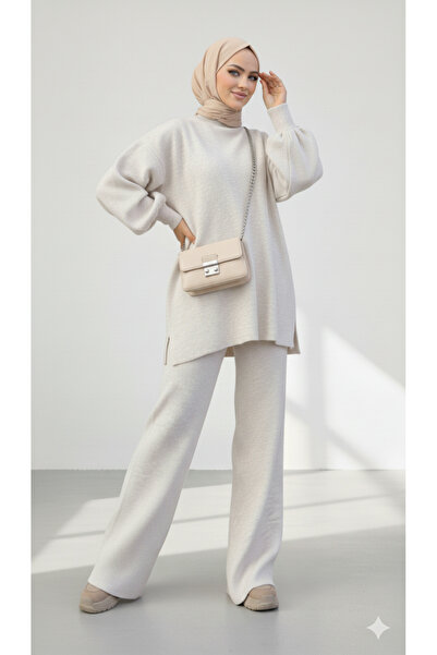 NİCE Ecru Modest Baggy Balloon Sleeve Knitwear Set