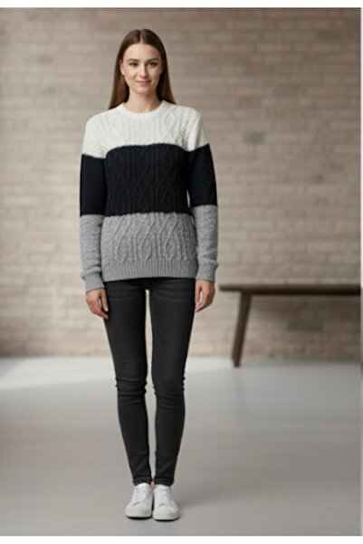 Cockatoo Women's Long Sleeve Crew Neck Color Block Knitwear Sweater Ku3434