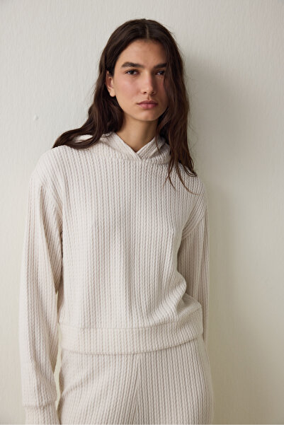 Penti Φούτερ με κουκούλα με πλεκτή λεπτομέρεια εκρού