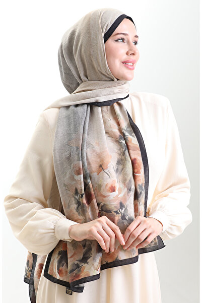 sefamerve Σάλι από φυσικές ίνες Karaca 82009-03 Μαύρο Χακί