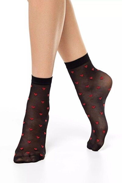 Conte Elegant Polyamide socks with red hearts pattern, Conte Fantasy 19C-111C...
