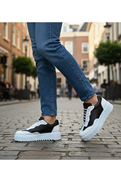 BOA Ba0802 Black Color White Parted High Sole Men's Casual Shoes