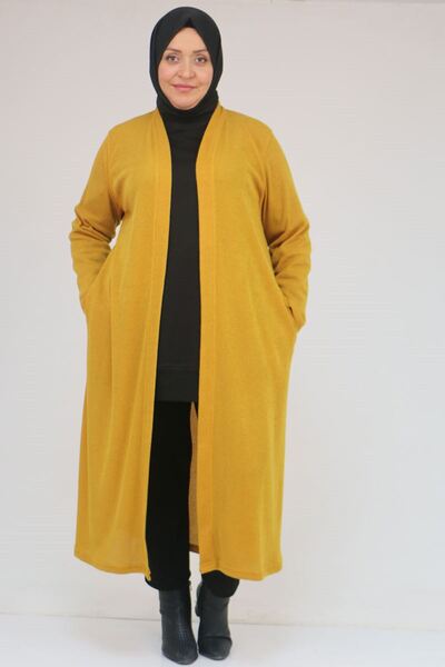 Eslina 53061 Plus Size Long Mir Jacket with Pockets - Mustard