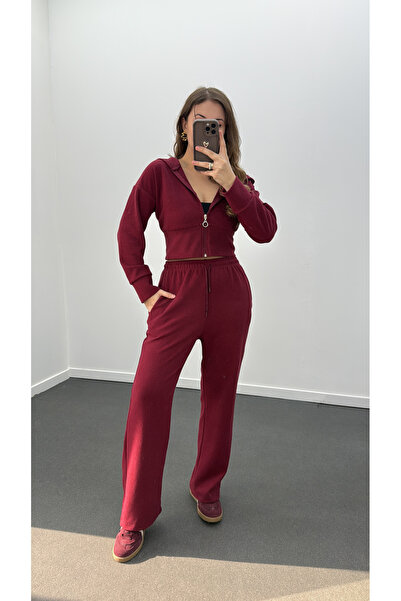 Narferita Bianca Fitilli Triko Crop Hırka Eşofman Takım