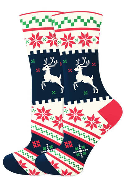 OEM Long unisex Christmas socks with reindeer and snowflakes, one size