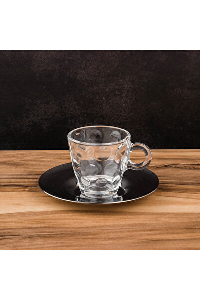 Dania Glass coffee cup set with stainless steel saucers – 6 pieces, with a stylish modern design