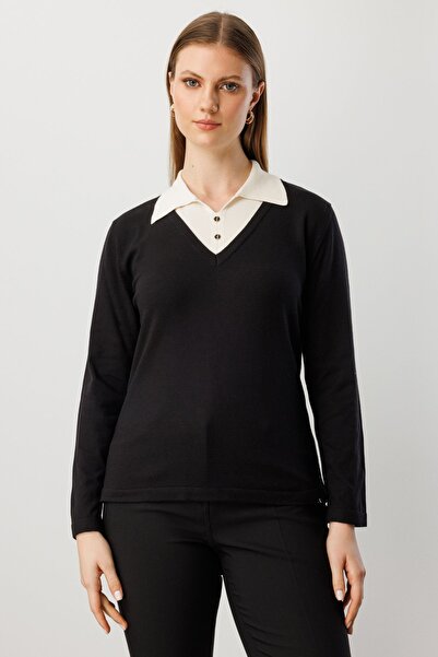 ON Shirt Collar Ornamental Buttoned Knitwear Sweater