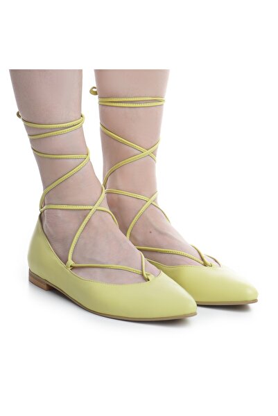 Vanilla Days Luiza Leather Ballet Flats with Lace - Yellow