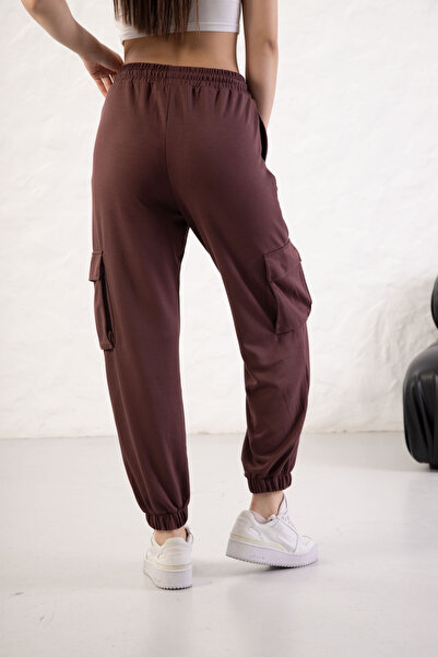 YusGos Women's Soft Textured Modal Fabric Pocket Detailed Elastic Leg Cargo Pants