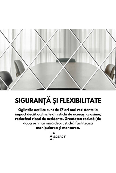 SDEPOT Set de 17 oglinzi acrilice din PVC, SDEPOT, autoadezive pentru decorarea pereților, argintii