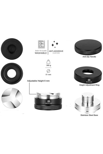 MIZAJIC 51mm Coffee Tamper Distributor Stainless Steel Powder Leveler with Adjustable Handle