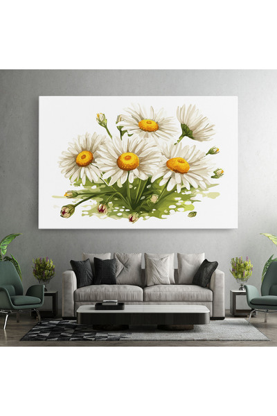 Arthub Canvas Painting, Bedroom And Living Room, Flowers, White Grey Daisy