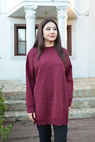 Hülya Keser Taş Baskı İşlemeli Tunik - Bordo