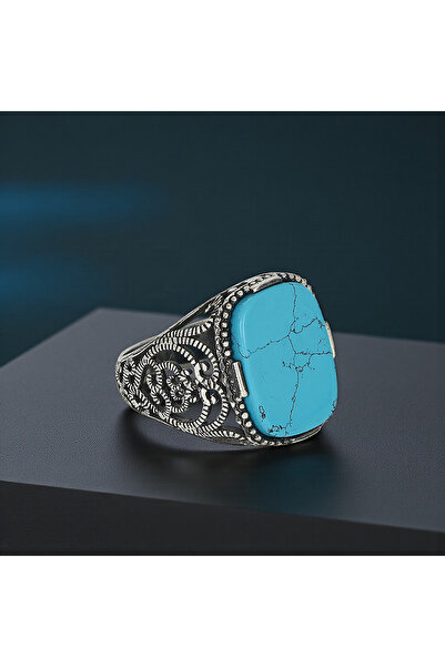 Mirari Jewelry Firuze Taşlı Desenli Erkek Yüzük | Premium 0,40 Mikron Gümüş K...