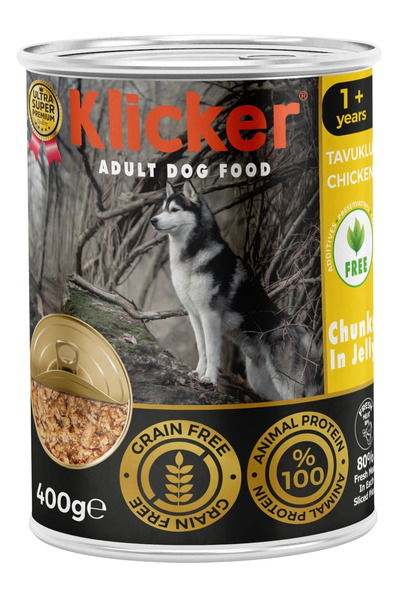 klicker 12 ADET JÖLELİ PARÇA ETLİ YETİŞKİN KÖPEK KONSERVE YAŞ MAMASI TAVUKLU ...