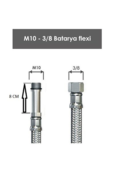 MELEKYAPI Batarya Bağlantı Hortumu Flexi Uzun Pimli 8 Cm M10*3/8 50 cm