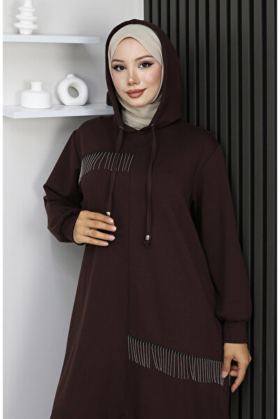 sefamerve Premium Fabric Chain Detailed Double Hijab Set 0212-05 Brown