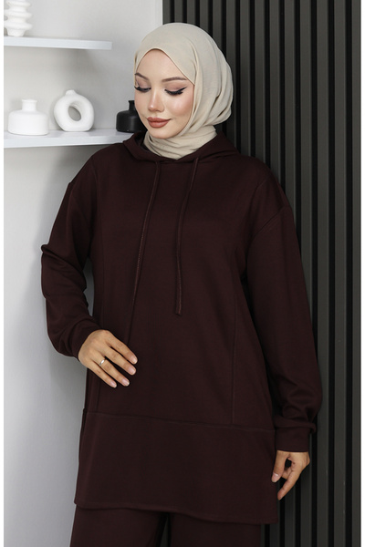 sefamerve Premium Fabric Double Hijab Set 2168-05 Brown