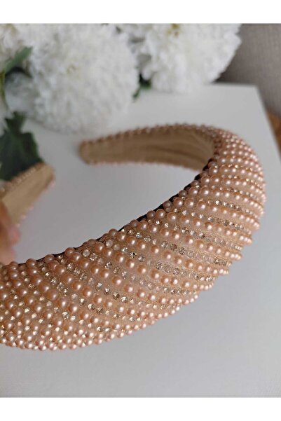 Pretty Kadın Işıltılı Kalın Kristal ve İnci Taç – Şık ve Zarif Tasarım