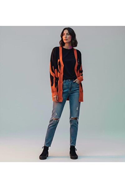 Cockatoo Women's Oversized Knitwear Cardigan Colorful Loose Block Patterned