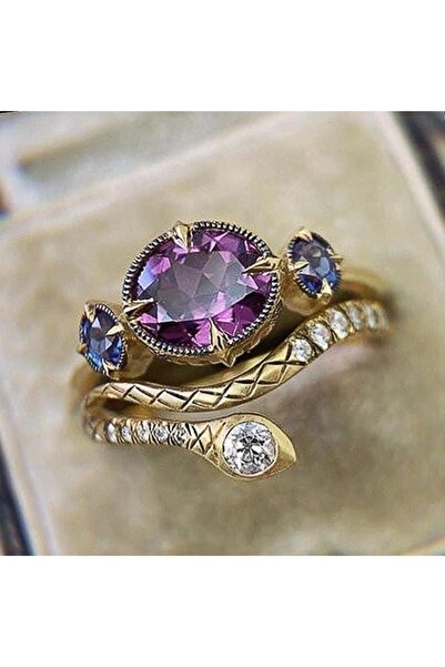 Pursehuit Σετ 2 χρυσά δαχτυλίδια, σε σχήμα φιδιού, με πέτρες ζιρκονίου, Soila...