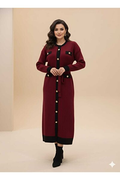 MitraMina Triko Button Detail Lace-Up Dress