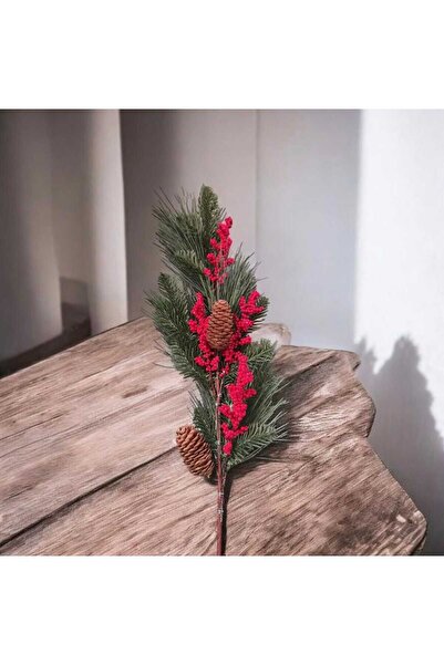 Home Yapay Çiçek Kokina ve Çam Dalı Uzun Dal Kozalaklı 75cm Yılbaşı Çiçeği Pı...