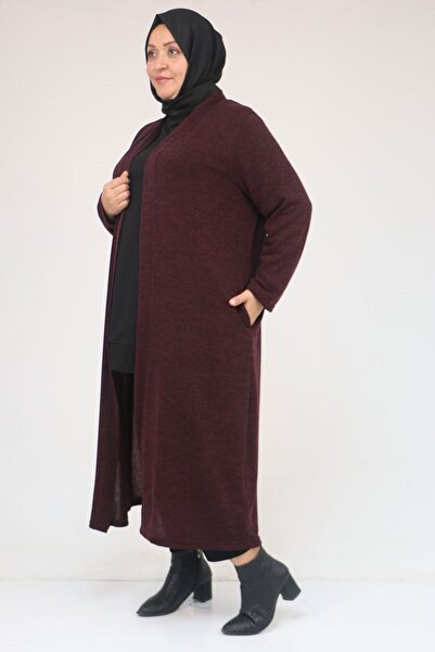 Eslina 53061 Plus Size Long Mir Jacket with Pockets - Plum