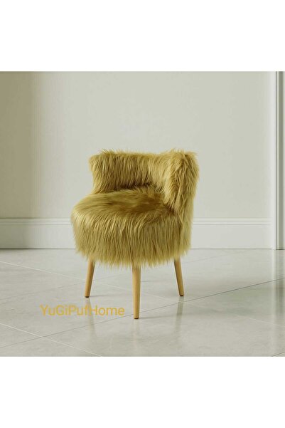 Morfoni Peluş Makyaj Sandalyesi- Kahverengi Renk Peluş Berjer 4 Ahşap Ayaklı