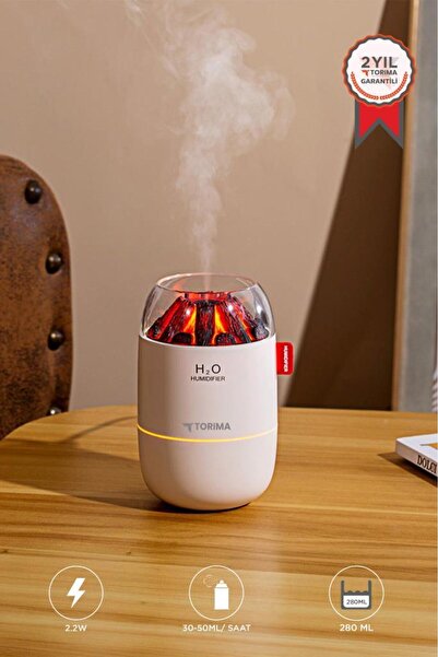 Torima Hava Nemlendiricisi Buhar Makinesi Led Işıklı Odun Ateşi Efektli 280 ML H16 Beyaz