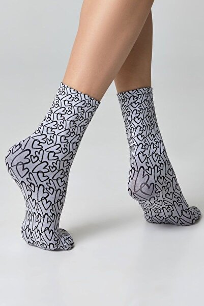 Conte Elegant Thick polyamide socks, knitted heart pattern, Conte Fantasy 23C-84CP - Black-, 36-39 (23-25)