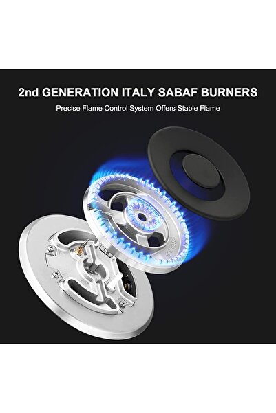 starway Built In Steel 5 Burner Cooker, 87x52cm, Total Safety, Auto Fire, Cast iron support, Side Keys