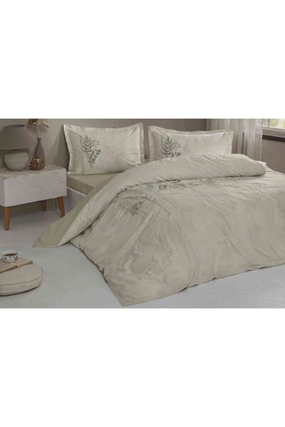 Özdilek Ranforce Single Cream Conium Duvet Cover Set with Fitted Sheet