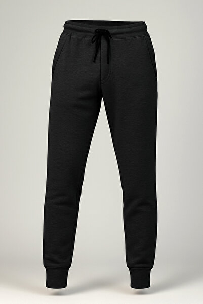 REMSA Men's Three Thread Fleece-Lined Sweatpants with Elasticated Legs and Waist 0341 Black